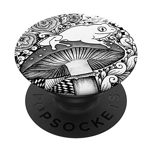 Cute Frog On Mushroom Sketch Draw Flower Cute Floral Pattern PopSockets PopGrip  Swappable Grip for Phones  and  Tablets