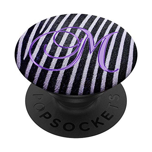 M Purple Zebra Animal Stripe Pattern Monogram Initial Letter PopSockets PopGrip  Swappable Grip for Phones  and  Tablets