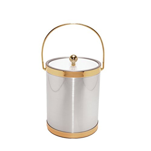 Mr. Ice Bucket Brushed Ice Bucket with Gold Bands, 5 quart, Silver