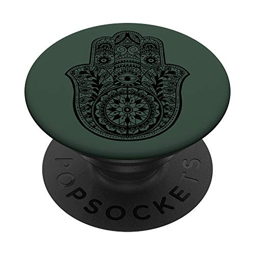 Black Hamsa Hand of Fatima Forrest Green PopSockets PopGrip  Swappable Grip for Phones  and  Tablets