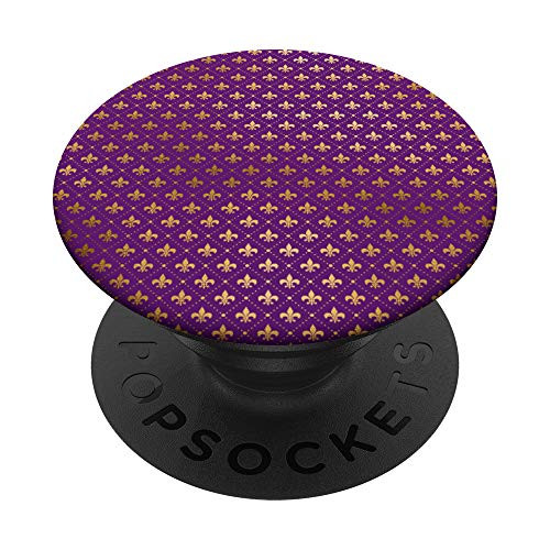 Purple Mardi Gras Elegant Golden Fleur De Lis Squares PopSockets PopGrip  Swappable Grip for Phones  and  Tablets