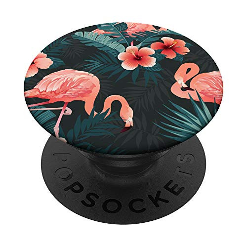 Tropical Flamingo Hibiscus Flowers PopSockets PopGrip  Swappable Grip for Phones  and  Tablets