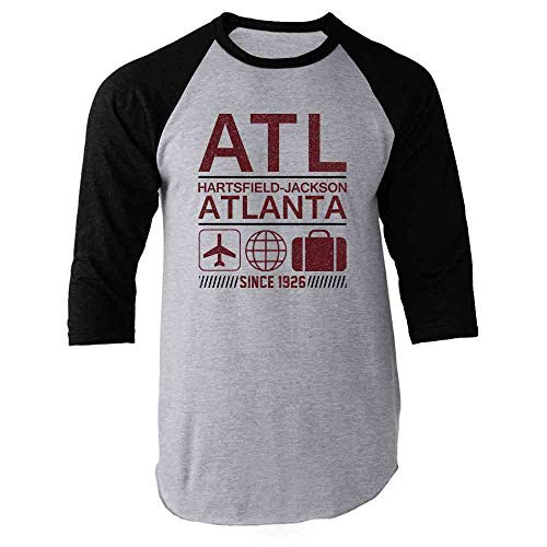 ATL Atlanta Airport Code Since 1926 Travel Black XL Raglan Baseball Tee Shirt