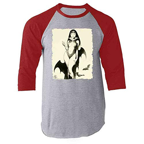 Vampire Mistress Sketch by Frank Frazetta Art Red L Raglan Baseball Tee Shirt