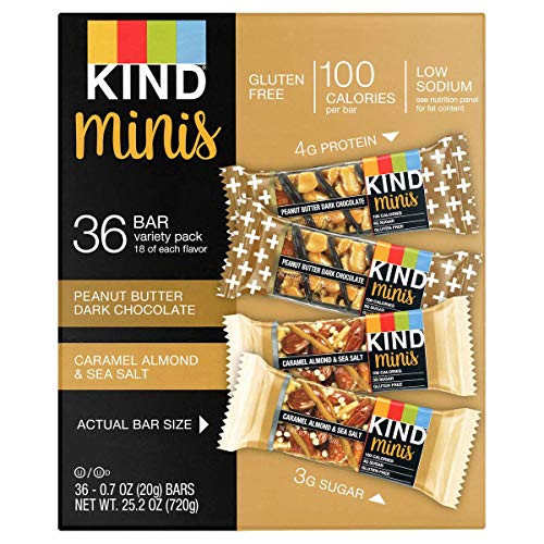 Peanut Butter Dark Chocolate and Caramel Almond  and  Sea Salt bars Gluten Free  1.4 Ounce Bars -.Minis Variety Pack  36 Bars-