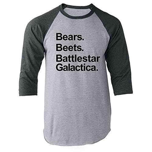 Pop Threads Bears Beets Battlestar Galactica Funny Gray XL Raglan Baseball Tee Shirt