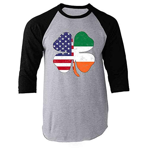 Pop Threads Irish American Flag Shamrock St. Patricks Day Black S Raglan Baseball Tee Shirt