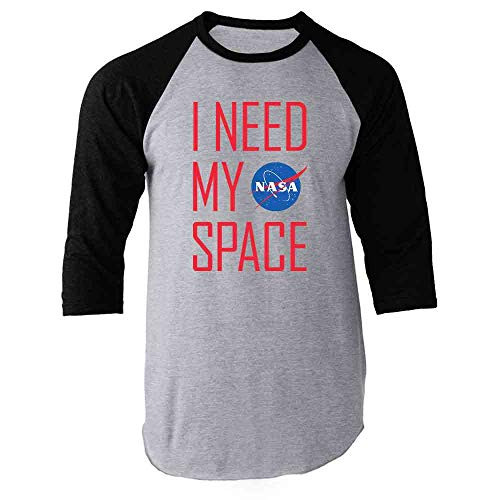 NASA Approved I Need My Space Meatball Logo Funny Black L Raglan Baseball Tee Shirt