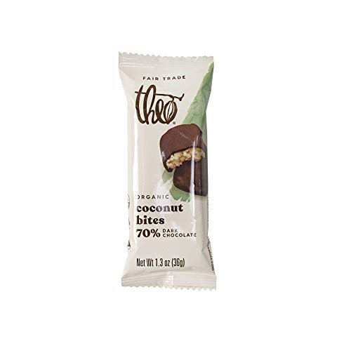 Theo Chocolate Organic Dark Chocolate Coconut Candy Bites 70 percent Cacao 12 Pack - Vegan Fair Trade Theo Chocolate Organic Dark Chocolate Coconut Candy Bites 70 percent Cacao 12 Pack - Vegan Fair Trade