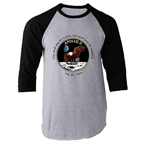 NASA Approved Apollo 11 One Small Step Moon Quote Black M Raglan Baseball Tee Shirt