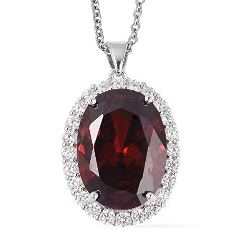 Shop LC Delivering Joy Red White Diamond Pendant Necklace 20 inch in Silvertone Stainless Steel Fashion Jewelry Valentines Gift for Women