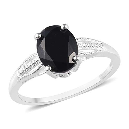 925 Sterling Silver Oval Black Tourmaline Engagement Solitaire Ring Stylish Jewelry for Women Size 8 Ct 2.3