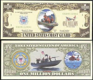 US Coast Guard Million Dollar Bill In Currency Holder by American Art Classics