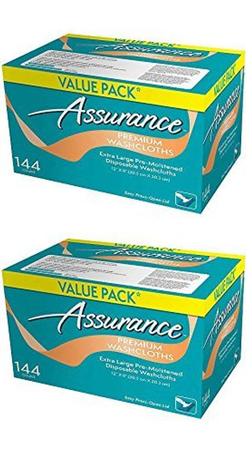 Assurance Premium Washcloths Value Pack 144 Count Carton -2-Carton Multipack 288 Washcloths Total- by Assurance