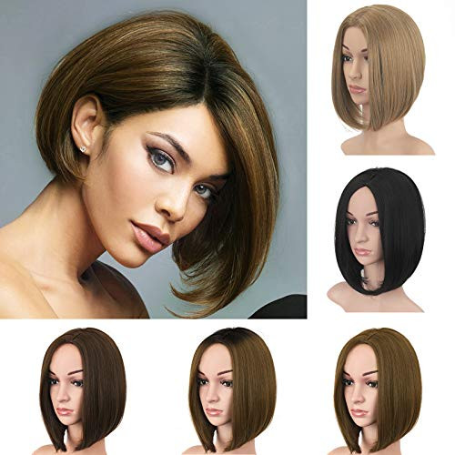 BARSDAR Wigs 12 Inches Bob Wigs Ombre Medium Chestnut Brown mix Light Auburn Short Synthetic Hair Side Part Straight Bob Wigs for Black Women BARSDAR Wigs 12 Inches Bob Wigs Ombre Medium Chestnut Brown mix Light Auburn Short Synthetic Hair Side Part Straight Bob Wigs for Black Women
