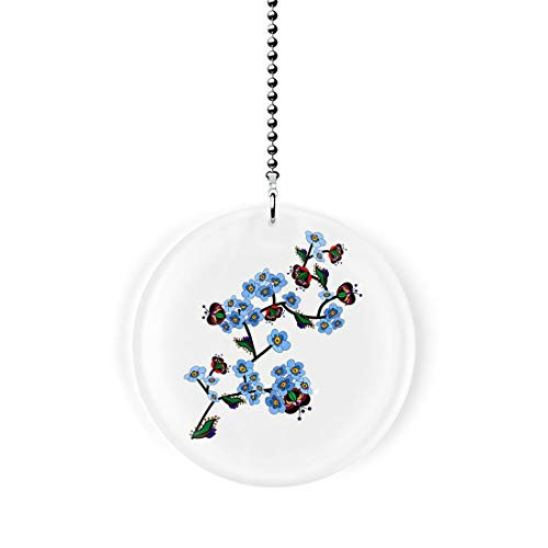 Blue Oriental Floral Branch Fan Light Pull