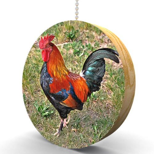 Barnyard Rooster Hardwood Oak Fan Light Pull