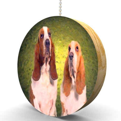 Basset Hound Pair Hardwood Oak Fan Light Pull