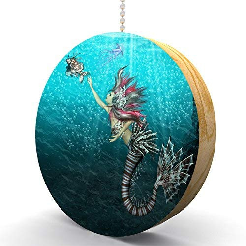 Pretty Poison Mermaid Hardwood Oak Fan Light Pull