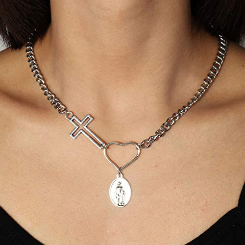Jovono Fashion Cross Virgin Mary Pendant Necklaces Heart Necklace Chain Jewelry for Women and Girls -Silver- Jovono Fashion Cross Virgin Mary Pendant Necklaces Heart Necklace Chain Jewelry for Women and Girls -Silver-