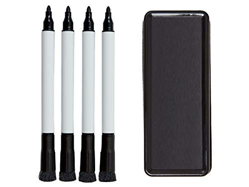 1InTheOffice Magnetic Dry Erase Markers  Whiteboard Erase Marker with Erasers Cap 4 Pack with Durable Dry Erase Eraser