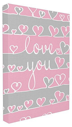 The Kids Room by Stupell Love You Pink And Gray Hearts Textual Canvas Art, 16 x 1.5 x 20, Proudly Made in USA