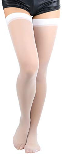 ToBeInStyle Women s Sheer Seamless Thigh High Nylon Stocking - White - OS