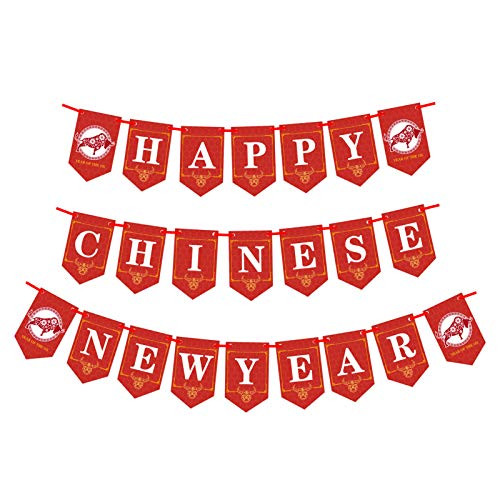 Aoliandatong Happy Chinese New Year Banner  Year of Ox Party Banner Decoration Chinese Spring Festival Supplies for The Coming Chinese New Year