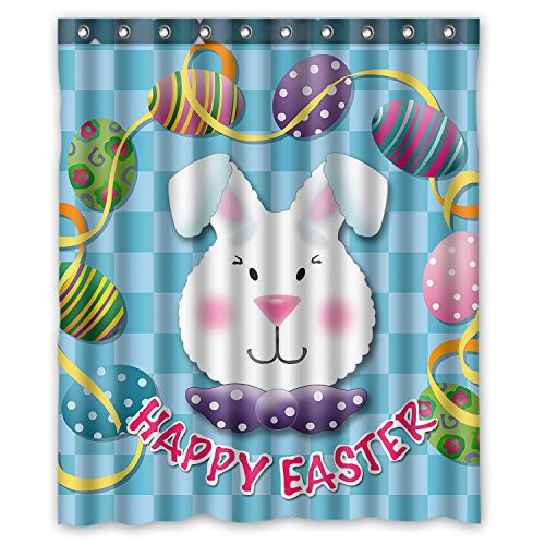 KXMDXA Custom Easter Eggs Happy Easter Rabbit Waterproof Fabric Polyester Shower Curtain 60X72 inch