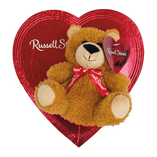 Russell Stover Heart Box of Valentines Assorted Chocolates with Plush Bear  3.5 Ounce -6 Pieces-