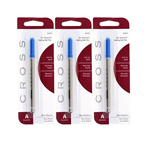 Cross Selectip Porous Point Pen Refills, Medium Point, Blue Ink, Pack of 6