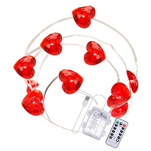 Uonlytech Valentines Heart String Light Battery Operated  Red Heart Fairy String Light Hanging Ornament for Garden Wedding Proposal Birthday