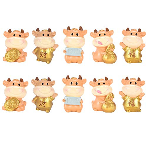 YARNOW 10pcs Miniature Figurine Cow Ox Feng Shui Chinese Zodiac Year of The Ox Cow New Year Ornament Fairy Garden Animals for Micro Landscape Plant Pots Bonsai Craft Decorations