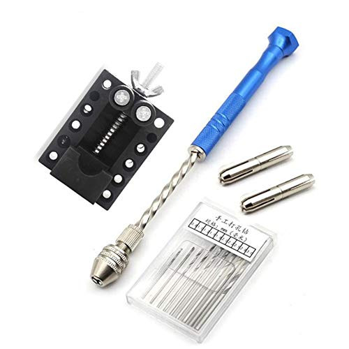 12Pcs Pin Vise Hand Drill Bit Set  10pcs 0.8-3.0mm Micro Mini Twist Drills with Precision Hand Drill Rotary Tool and Bench Vice for Wood  Jewelry  Plastic Craft DIY
