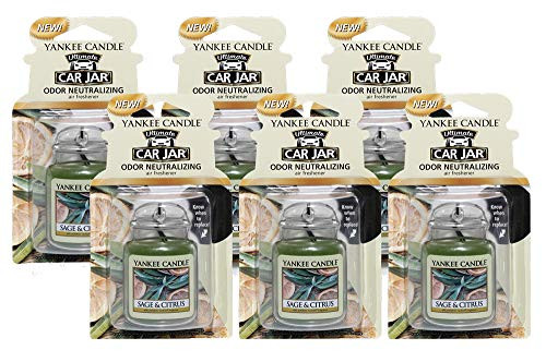 Yankee Candle Car Jar Ultimate Odor Neutralizing Air Freshener Sage  and  Citrus Scent - -Pack of 6-