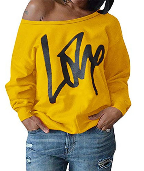 Womens Plus Size Off Shoulder Tops Oversized Crewneck Sweatshirts Slouchy Casual Pullover -X-Large  Yellow-