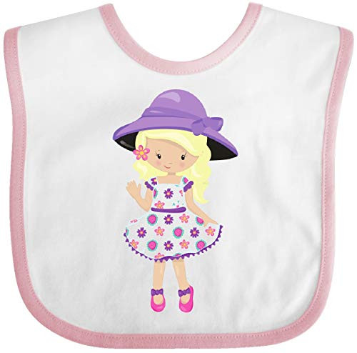 Inktastic Spring Girl Blonde Hair Purple Hat Baby Bib White and Pink 3c0e5 Inktastic Spring Girl Blonde Hair Purple Hat Baby Bib White and Pink 3c0e5