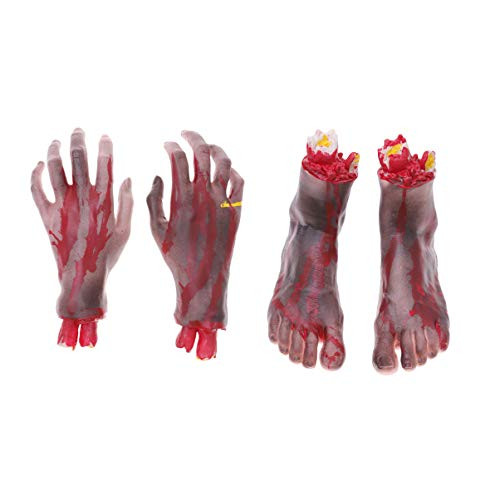 NUOBESTY 4pcs Halloween Severed Hands Feet Set Fake Scary Bloody Broken Body Parts Creepy Props for Vampire Zombie Party Haunted House Cosplay NUOBESTY 4pcs Halloween Severed Hands Feet Set Fake Scary Bloody Broken Body Parts Creepy Props for Vampire Zombie Party Haunted House Cosplay