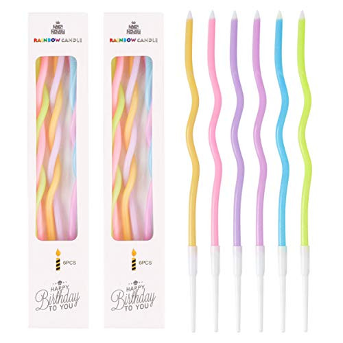 BESPORTBLE 60pcs Twisty Birthday Candles Spiral Cake Candles Metallic Cupcake Candles Long Thin Coil Cake Candles with Holders for Christmas Wedding Party Cake Decoration