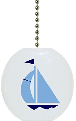 Light Blue  and  Navy Sailboat Solid Ceramic Fan Pull