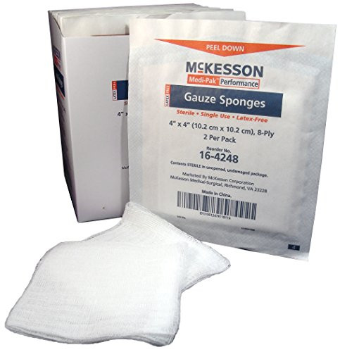 McKesson 16-4248 Gauze Sponge Medi-Pak Performance Cotton Gauze 8-Ply 4 x 4 inch Square Sterile -Pack of 100-