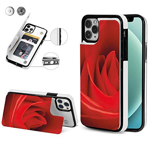 Designed for iPhone 12 Case Close up of a Red Rose Bloom Fresh Natural Beauty Love Valentines Day Couples Themefor The iPhone 12 Microfiber PU Leather Wallet for The iPhone 12 6.1