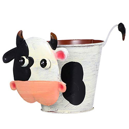 YARNOW Cows Plant Pot Hanging Flower Pots Metal Iron Bucket Planter for Railing Fence Balcony Garden Home Decoration Flower Holders with Detachable Hooks