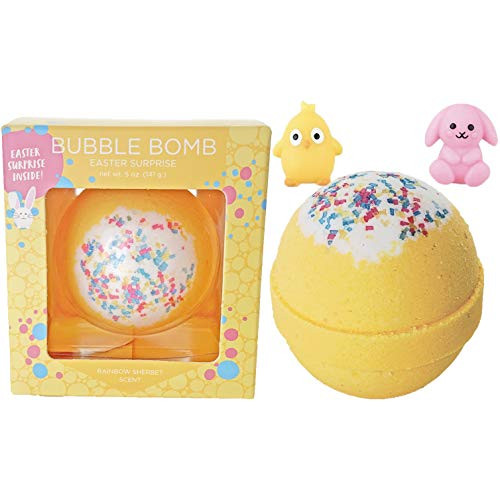 Easter Bubble Bath Bomb for Kids with Surprise Squishy Toy Inside by Two Sisters Spa. Large 99 percent  Natural Fizzy in Gift Box. Moisturizes Dry Sensitive Skin. Releases Color  Scent  and Bubbles.