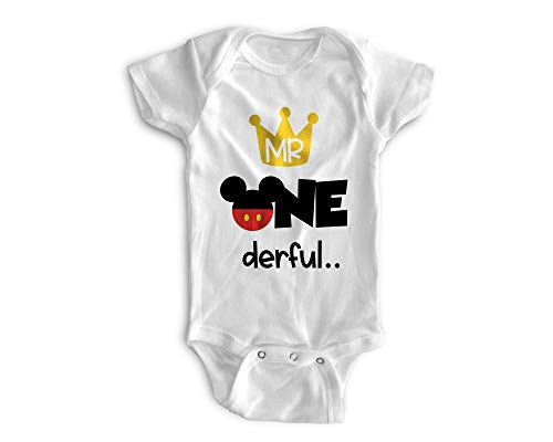 Perfect Pairz First Birthday Outfit 1st Baby Boy Bodysuit-Mickey Onederful -12M - Short Sleeve-