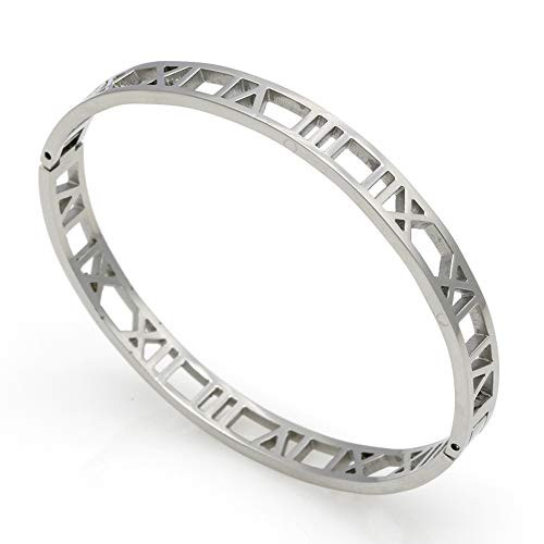 Jonline24h Mens Womens Stainless Steel Bracelet Classic Roman Numeral Hollow Out Cuff Bangle Silver Jonline24h Mens Womens Stainless Steel Bracelet Classic Roman Numeral Hollow Out Cuff Bangle Silver
