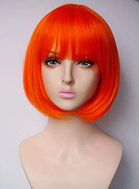 Wigs Orange Bob Wig With Bangs  Short Synthetic Bob Costume Cosplay Wigs for Women -Orange-