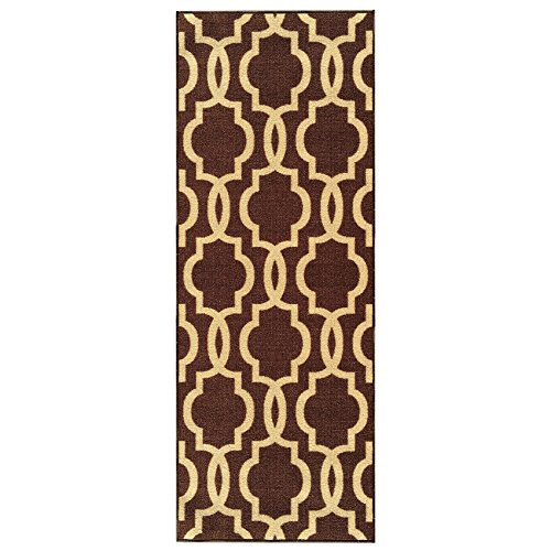 Custom Size Brown Moroccan Trellis Rubber Backed Non-Slip Hallway Stair Runner Rug 22in X 1ft