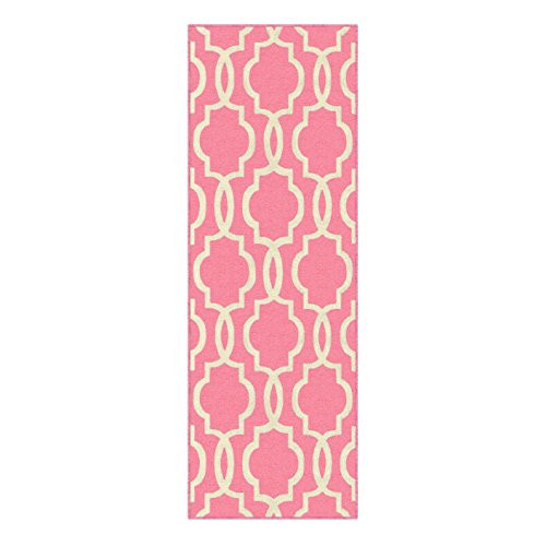 Custom Size Pink Moroccan Trellis Rubber Backed Non-Slip Hallway Stair Runner Rug 22in X 3ft