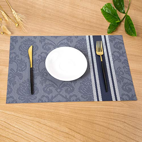 hdaba Placemat PVC Heat-Resistant Dining Table Place Mats Non-Slip Washable Kitchen Table Mats, Set of 6 (6PCS, Blue) hdaba Placemat PVC Heat-Resistant Dining Table Place Mats Non-Slip Washable Kitchen Table Mats, Set of 6 (6PCS, Blue)